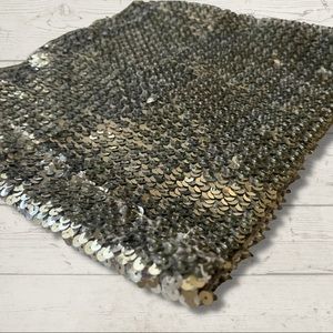 Sequined silver strapless top